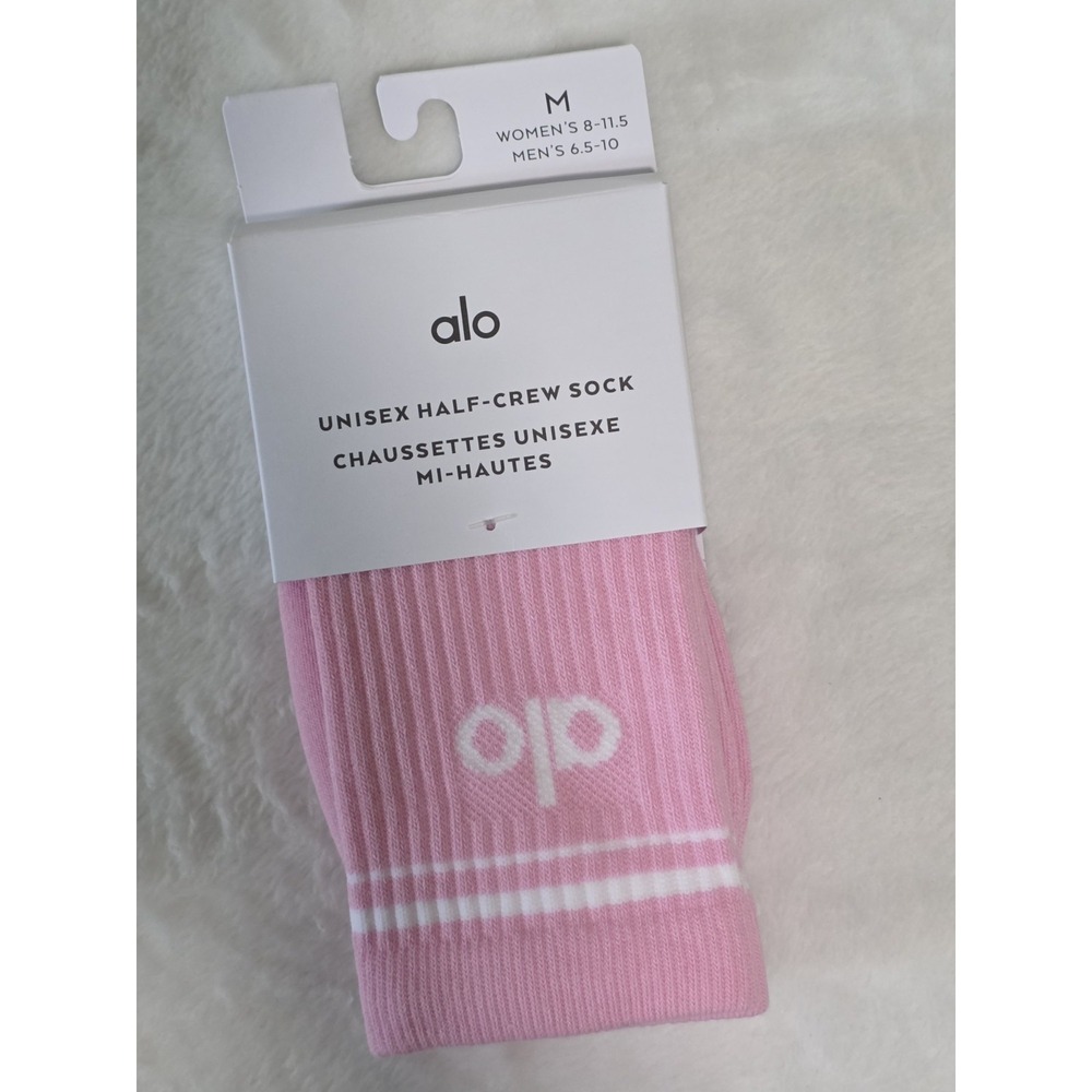 ALO Yoga Unisex Half Crew Throwback Socks Medium in Sweet Pink SOLD OUT RARE